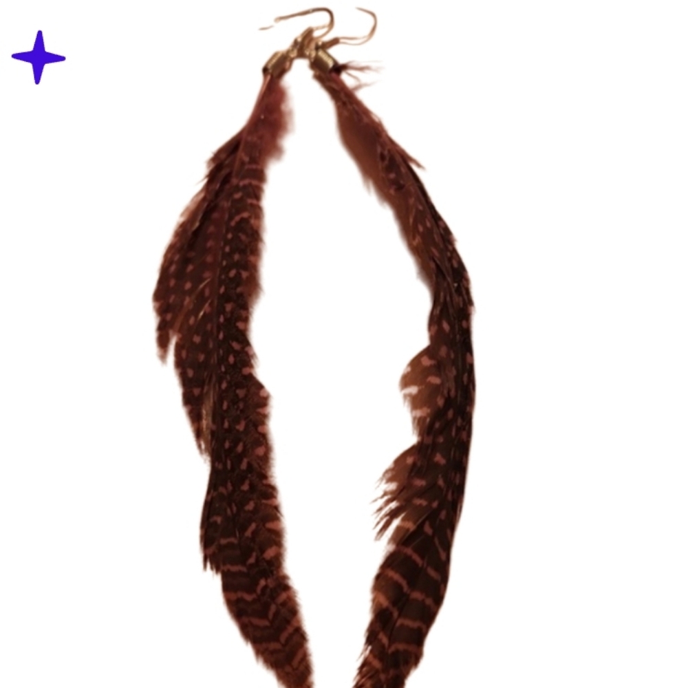 Brown speckled feather earrings vtg